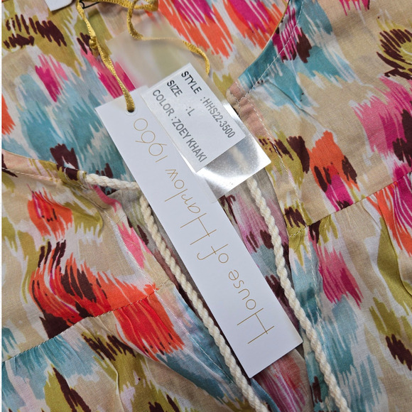 House of Harlow Pink Floral Zoey Khaki Floral Ruffle Sleeve Blouse Size Large - Picture 8 of 13